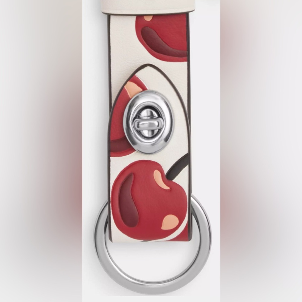 COACH CHERRY CHERRIES PRINT BAG CHARM HANGTAG HANGBAG PURSE VALET KEYRING - Picture 2 of 5